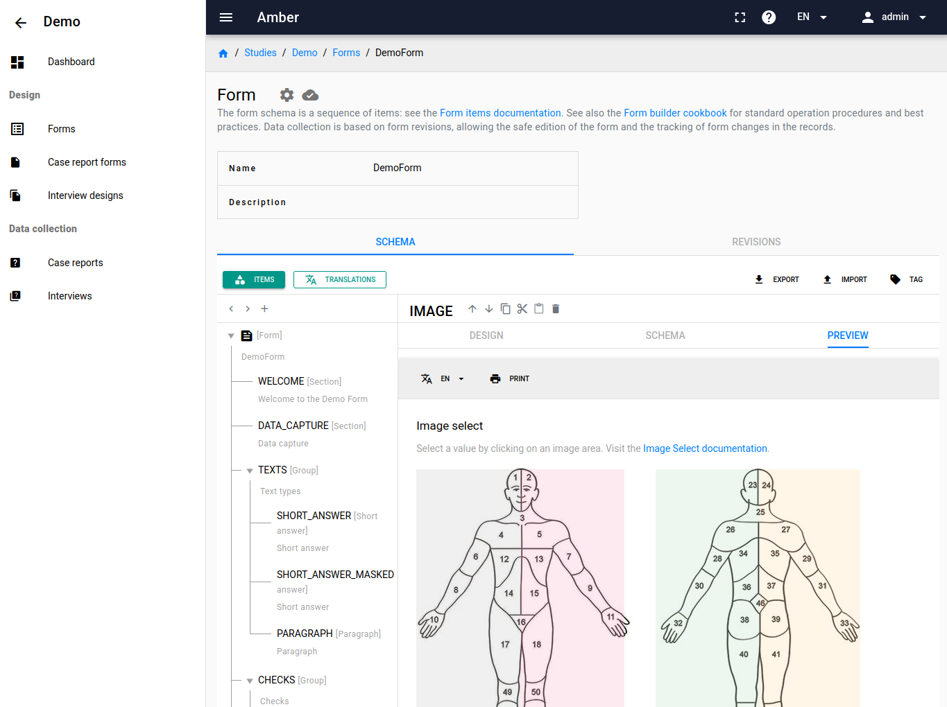 Amber Studio form builder with item preview and live testing