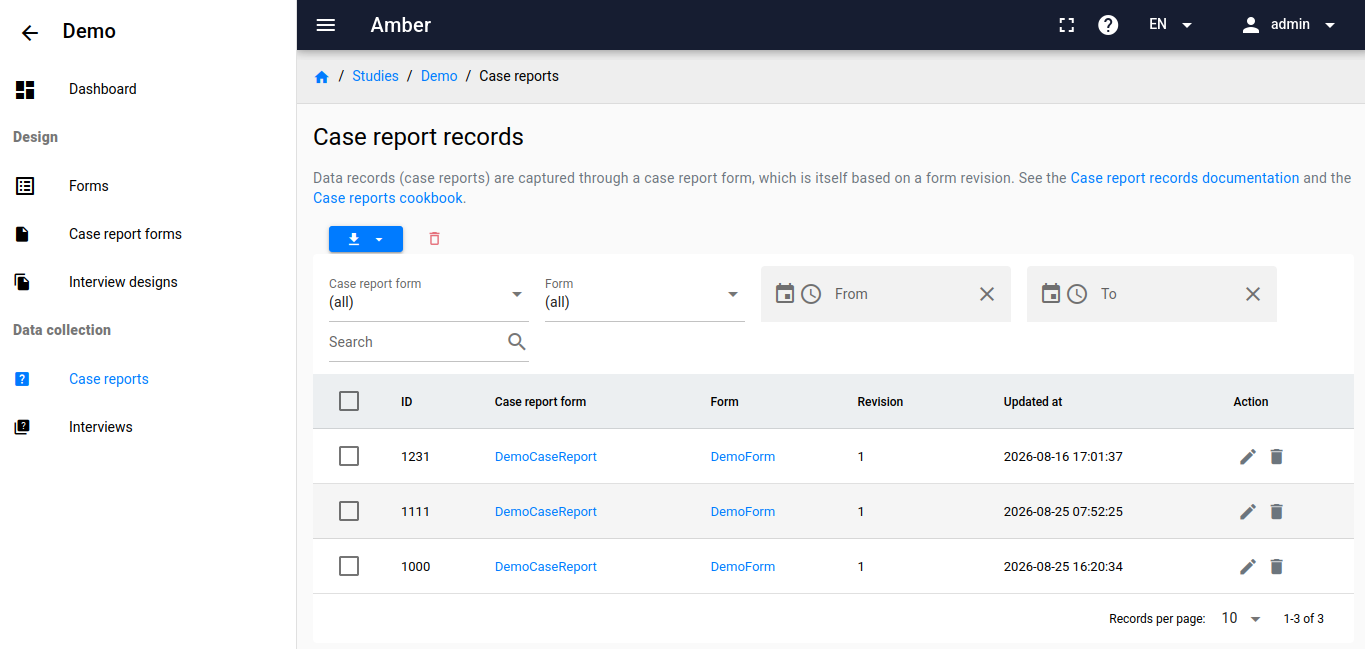 Amber Studio case report records